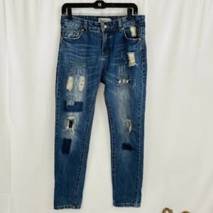 Patch Work Distressed Pegged Leg Jeans Size 27
